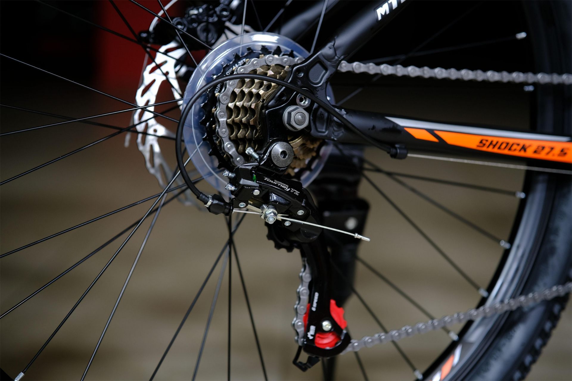 Задний переключатель Shimano Tourney TZ-500 оригинал  HOKE Shock 27,5 MD матовый чёрный-оранжевый 15